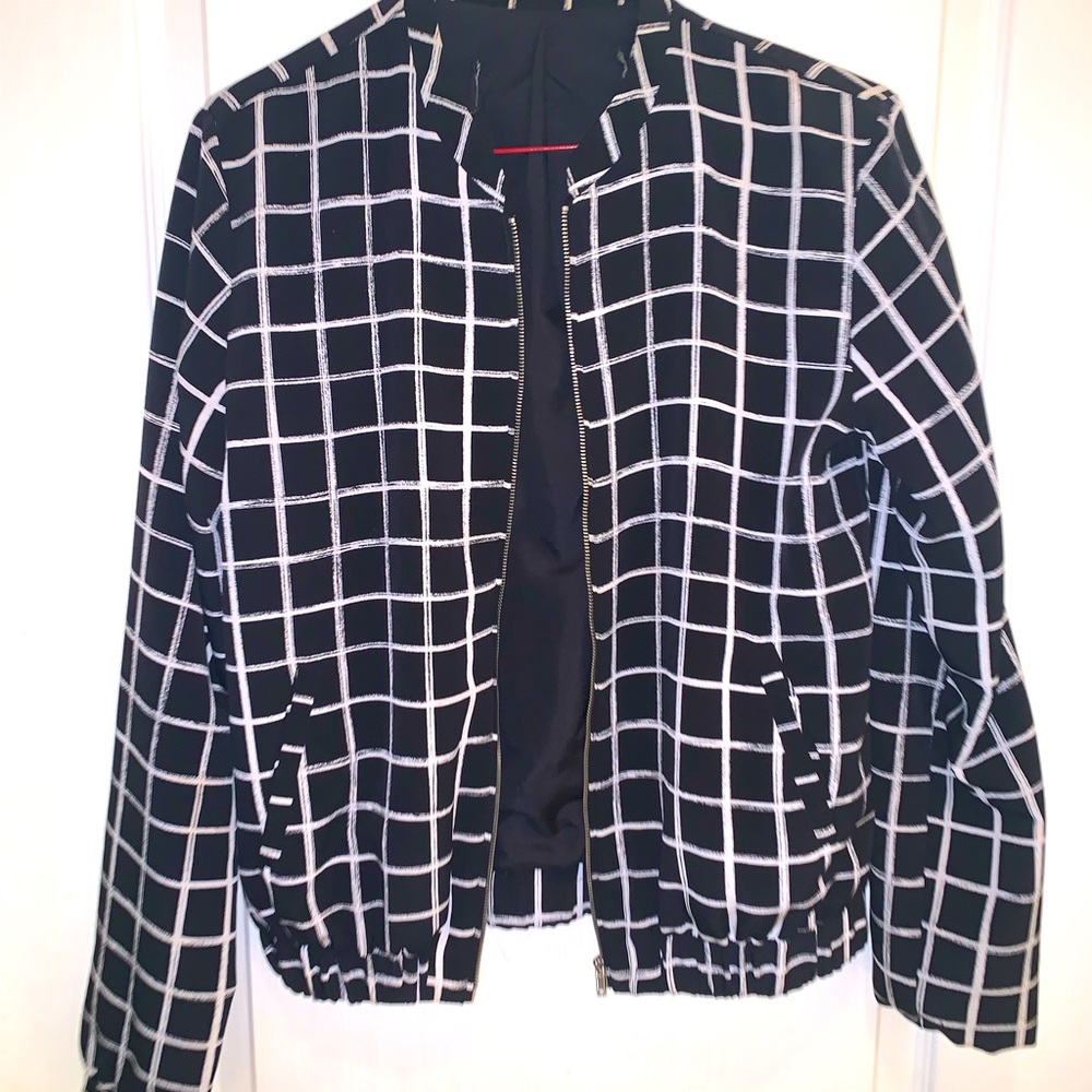 Black & white square grid bomber jacket